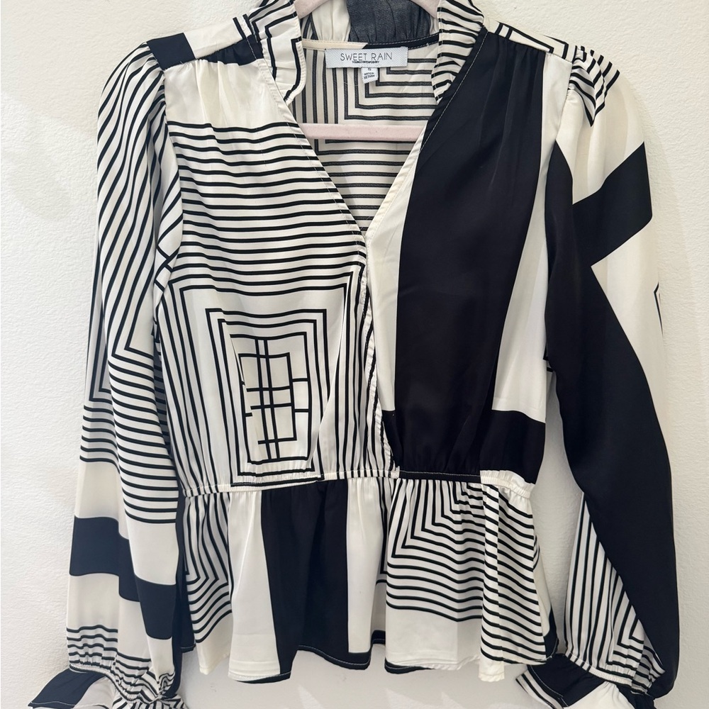 Sweet Rain Black and White Striped Women's Top